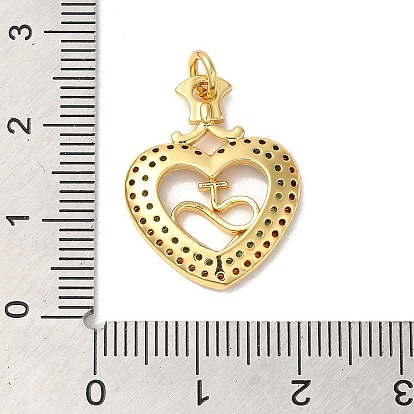 Rack Plating Brass Micro Pave Cubic Zirconia Pendants, with Jump Ring, Long-Lasting Plated, Lead Free & Cadmium Free, Heart with Cross Charm