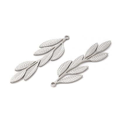 316L Surgical Stainless Steel Pendants, Leaf Charm, Textured
