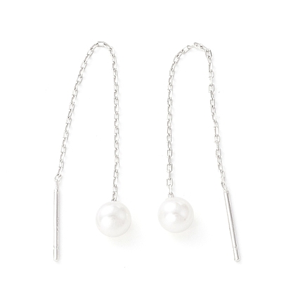 999 Fine Silver Chain Tassel Earring Thread for Girl Women, Natural Pearl Dangle Stud Earrings, Platinum