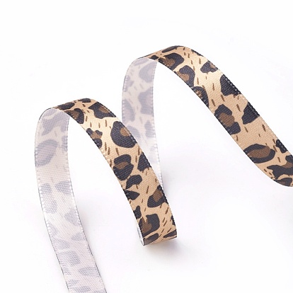 Ruban satin polyester simple face, motif imprimé léopard