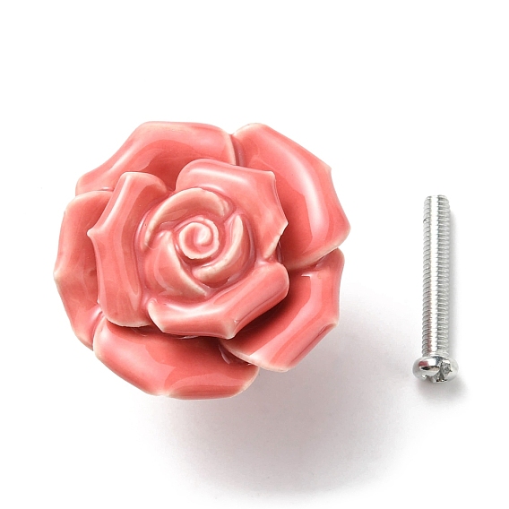 Porcelain Drawer Knob, with Alloy Findings and Screws, Cabinet Pulls Handles for Kitchen Cupboard Door and Bathroom Drawer Hardware, Rose
