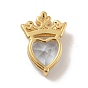 Brass Micro Pave Cubic Zirconia Pendants, Cadmium Free & Lead Free, Long-Lasting Plated, Heart with Crown, Clear