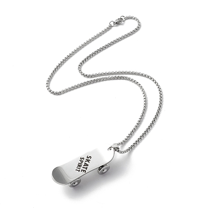 304 Stainless Steel Skateboard with Word Skate Spirit Pendant Necklace, Punk Hip-Hop Jewelry for Women Men