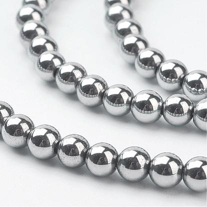 Non-magnétiques perles d'hématite synthétique brins, ronde, 4mm, Trou: 1mm