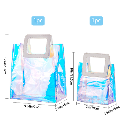 Sac transparent laser pvc gorgecraft, sac à main, avec poignées en cuir pu, pour cadeau ou emballage cadeau, rectangle