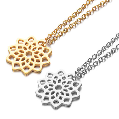 201 Stainless Steel Pendants Necklaces, with Cable Chains, Flower