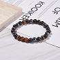 Natural Wood & Tiger Eye & Synthetic Hematite Round Beaded Stretch Bracelet, Gemstone Yoga Jewelry for Women