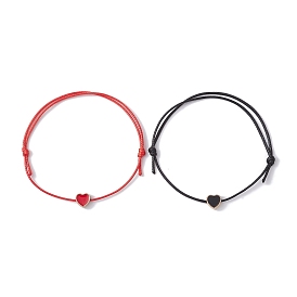2 pcs 2 ensemble de bracelets en perles tressées en forme de cœur en alliage de couleur et émail, bracelets réglables cordons polyester ciré
