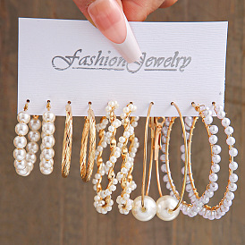 Fashionable Vintage Pearl Earrings Set - Elegant, Stylish, Trendy, Wrap-around, 5 Pieces.