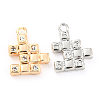 Brass Micro Pave Cubic Zirconia Charms, Square
