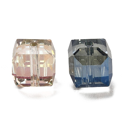 Abalorios de vidrio electrochapado, para hacer bisutería, arco iris chapado, facetados, cubo, 9x9x9 mm, agujero: 1 mm