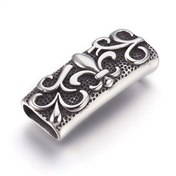 304 Stainless Steel Slide Charms, Rectangle with Fleur De Lis
