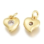 Brass Micro Pave Clear Cubic Zirconia Charms, with Jump Ring, Heart