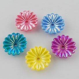 Perles acryliques opaques, de couleur plaquée ab , fleur, 31x7mm, Trou: 4mm, environ295 pcs / 500 g