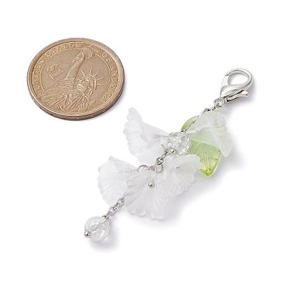 Acrylic Flower Pendant Decoration, with Glass Beads and Zinc Alloy Lobster Claw Clasps