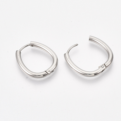 201 Stainless Steel Huggie Hoop Earrings, with 304 Stainless Steel Pins, Oval