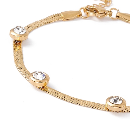 Crystal Rhinestone Beaded Herringbone Chain Bracelet, 304 Stainless Steel Jewelry for Women