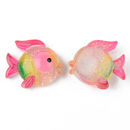 Rainbow Resin Cabochons, with Glitter, Goldfish