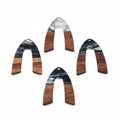 Transparent Resin & Walnut Wood Pendants, V-Shaped Charm