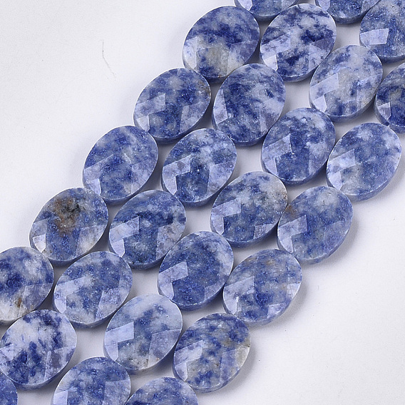 Perles de jaspe tache bleue naturelle, facette, ovale