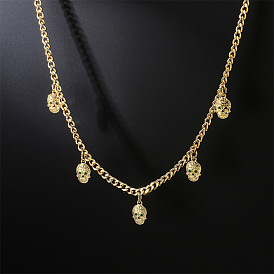 Hip Hop Style Skull Pendant Necklace with Delicate Design and Gold Plating on Copper Chain