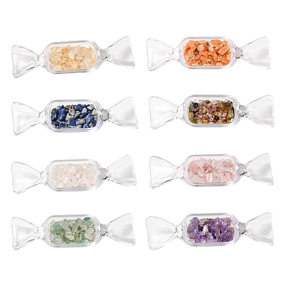 1360 pcs 8 styles perles de copeaux de pierre mélangées naturelles, pas de trous / non percés, avec boîte à bonbons en plastique transparent