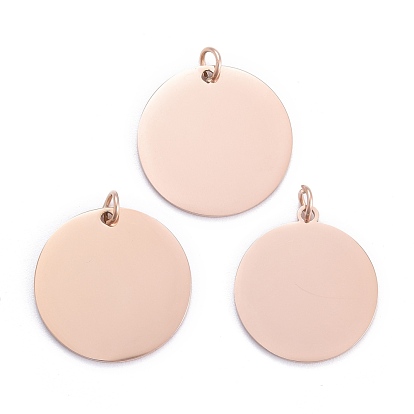 Ion Plating(IP) 201 Stainless Steel Pendants, Manual Polishing, Flat Round, Stamping Blank Tag