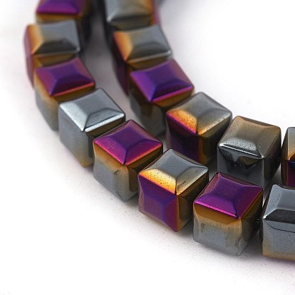 Electroplated Non-magnetic Synthetic Hematite Beads Strands, Faceted, Half Plated, Square