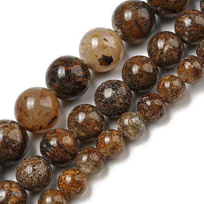 Brins de perles de jaspe feuille d'or naturel, ronde