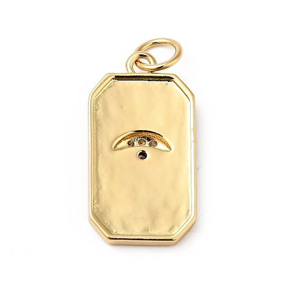 Rack Plating Brass Micro Pave Cubic Zirconia Pendants, with Enamel and Jump Ring, Cadmium Free & Nickel Free & Lead Free, Real 18K Gold Plated, Rectangle with Eye & Star