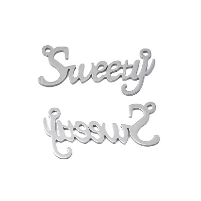 304 Stainless Steel Connector Charms, Word Sweety
