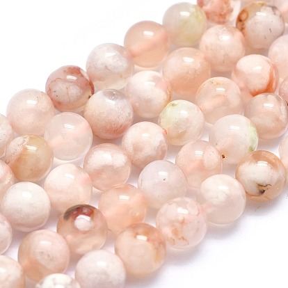 Brins de perles d'agate de fleur de cerisier naturel, ronde