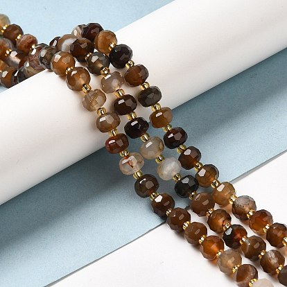 Brins de perles d'agate à rayures de café naturel/agate à bandes, avec des perles de rocaille, facettes rondelle