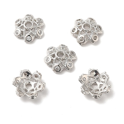 Laiton micro pavé capuchon de perles de zircon cubique, Flower 6 pétales