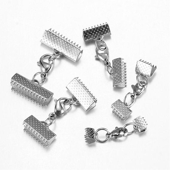 304 Stainless Steel Lobster Claw Clasps, with Ribbon Ends