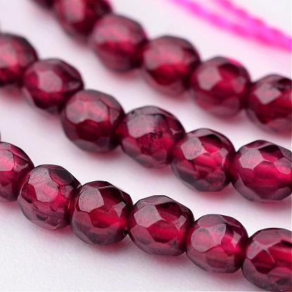 Natural Garnet Bead Strands, Grade A, Round, Faceted