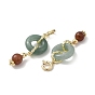 Natural Green Aventurine Pendant Decorations, with Natural Agate and Rack Plating Brass Spring Ring Clasps, Donut