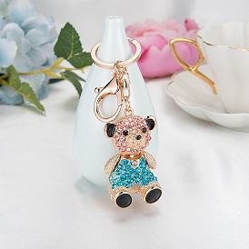 Porte-clés en diamant étincelant avec un joli pendentif ours pour femmes et filles