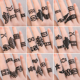 Fashionable Geometric Ring Set with Wing Hollow Metal Hand Ornament - European and American Style