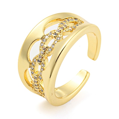 Hollow Oval Shape Brass Micro Pave Cubic Zirconia Open Cuff Ring, Long-Lasting Plated, Cadmium Free & Lead Free