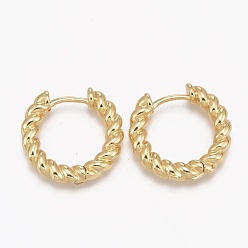 Brass Huggie Hoop Earrings, Long-Lasting Plated, Twisted Ring Shape
