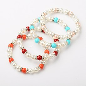 Nacre bracelets, bracelets de perles pour les femmes, bracelets élastiques, avec strass de moyen-orient, 55mm