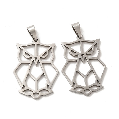 201 Stainless Steel Pendants, Hollow, Owl Charm