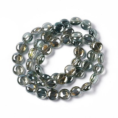 Electroplate Glass Beads Strands, Full Rainbow Plated, Flat Round