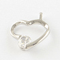 Coeur véritable platine laiton plaqué pendentifs en zircone cubique, 21.5x17x4mm, Trou: 2x3.5mm