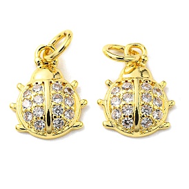Rack Plating Brass Micro Pave Cubic Zirconia Charms, with Jump Ring, Ladybugs