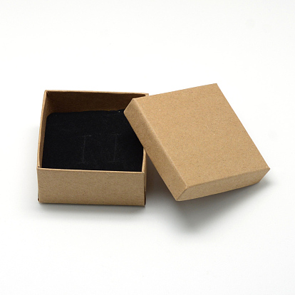 Cardboard Paper Jewelry Set Boxes, for Ring, Necklace, with Black Sponge inside, Square