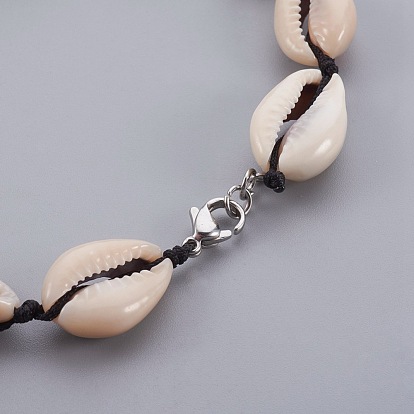 Cheville perles de coquille cauris, avec cordon en nylon et pinces à homard en acier inoxydable 304