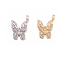Brass Micro Pave Clear Cubic Zirconia Pendants, with Pink Glass, Butterfly Charm
