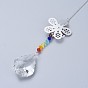 Crystals Chandelier Suncatchers Prisms Chakra Hanging Pendant, with Iron Cable Chains, Glass Beads, Glass Rhinestone and Brass Pendants, Flower with Teardrop